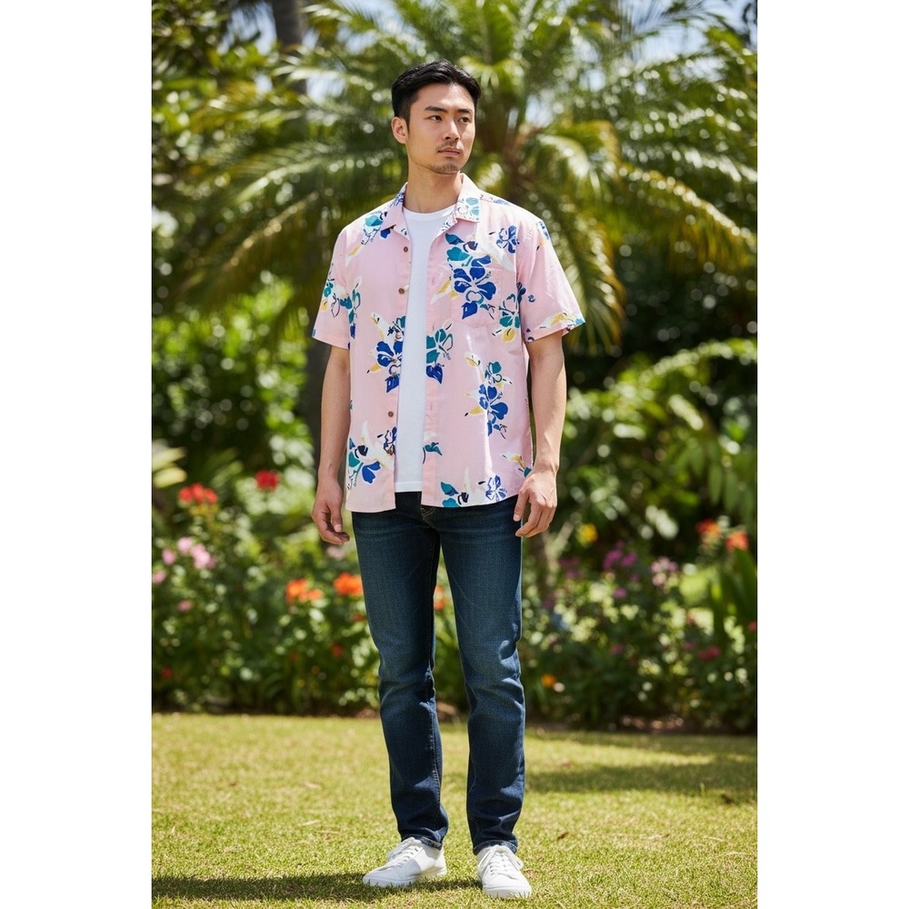 Hurley Mens Large Rincon Linen Flamingo Pink Short Sleeve‎ Button Up Shirt  NWT